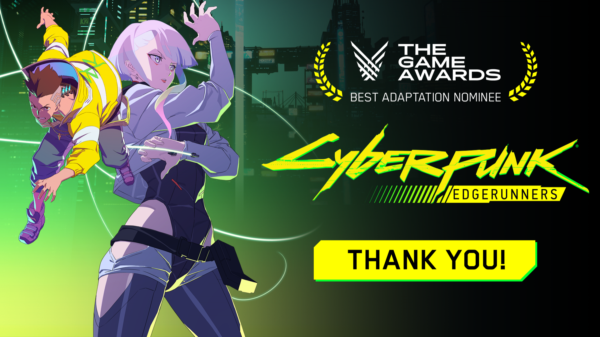 Cyberpunk: Edgerunners receives The Game Awards 2022 nomination